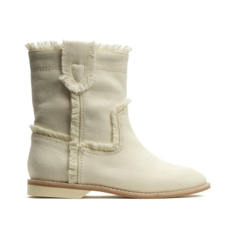nib BILL BLASS “BB Turbo Boot” White Canvas Frayed Edge Bootie Boots size 6.5